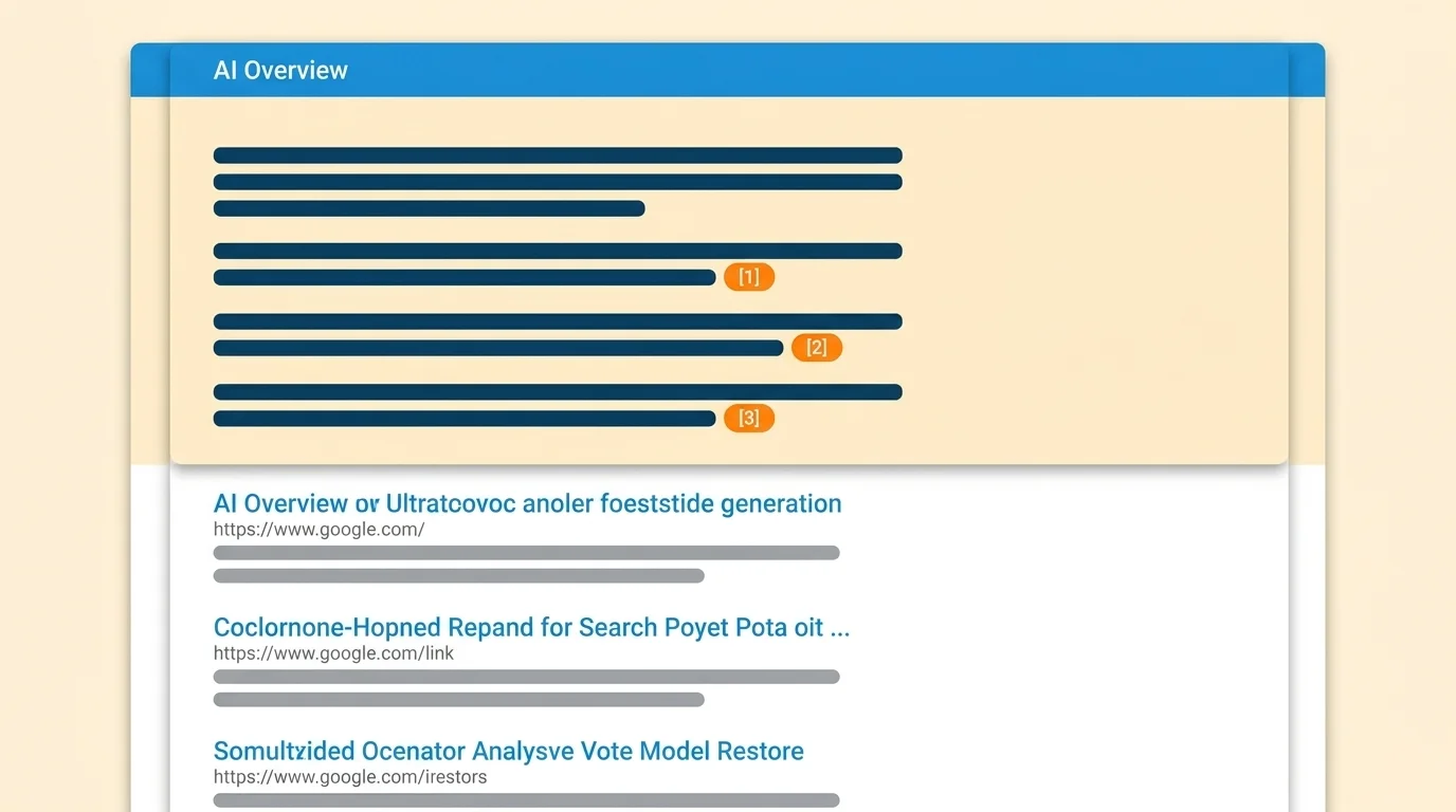 AI Overview answer box dominating top of Google SERP with organic links compressed below the fold in zero-click search