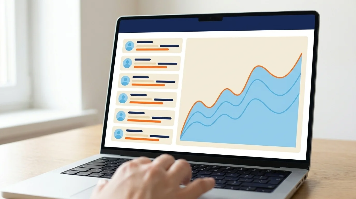 Email-campaign analytics dashboard segmented by six audience cohorts with one cohort highlighted in orange