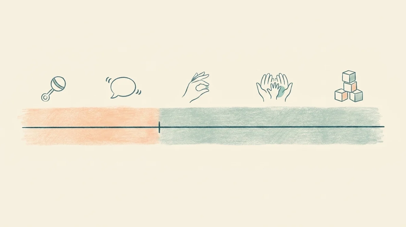 Pastel illustration of an autism early intervention timeline with milestone icons across the zero-to-three window