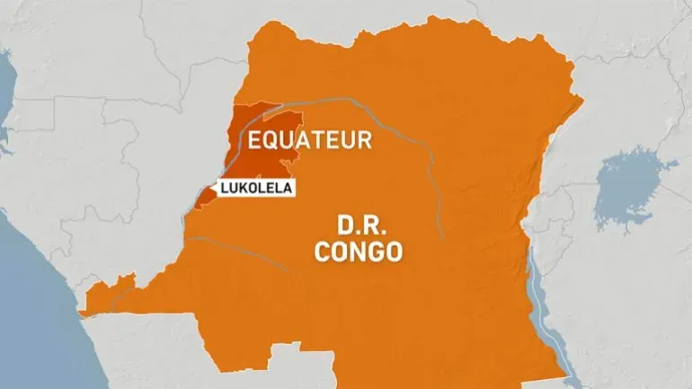 خريطة توضح موقع إقليم إكواتور ولوكوليلا في جمهورية الكونغو الديمقراطية، حيث وقعت حوادث القوارب المميتة.