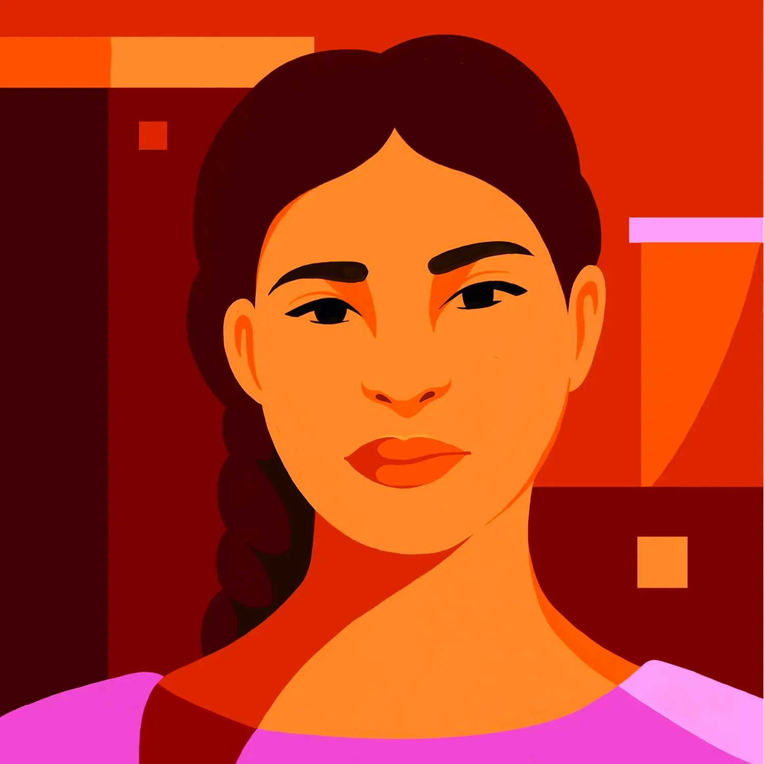 شابة بنغلاديشية تبتسم بتصميم فني، تعكس قصة زواجها المبكر في سن 14، وتسلط الضوء على قضايا زواج الأطفال.