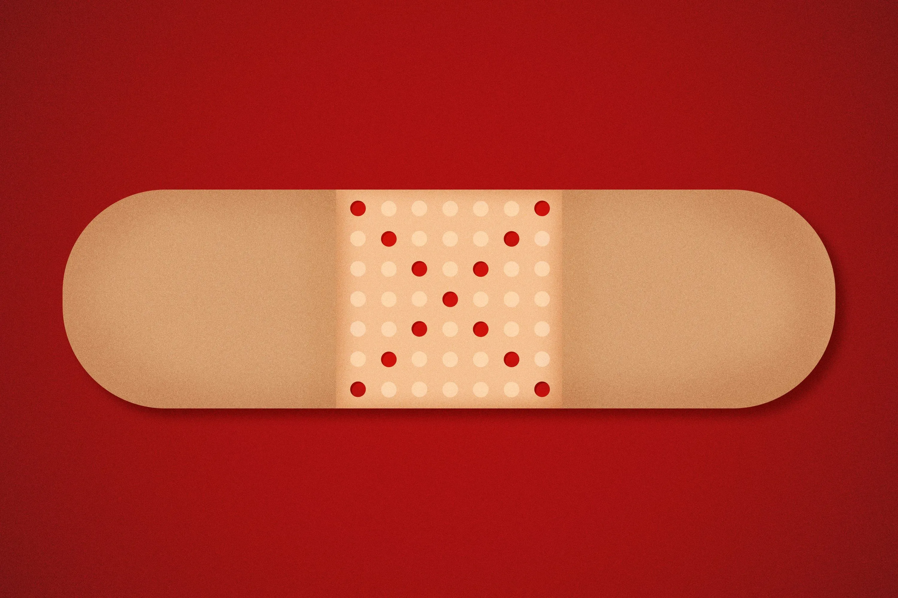 لصقة طبية بلون البشرة على خلفية حمراء، تمثل موضوع الصحة العامة واللقاحات في سياق قانون الحرية الطبية في أيداهو.