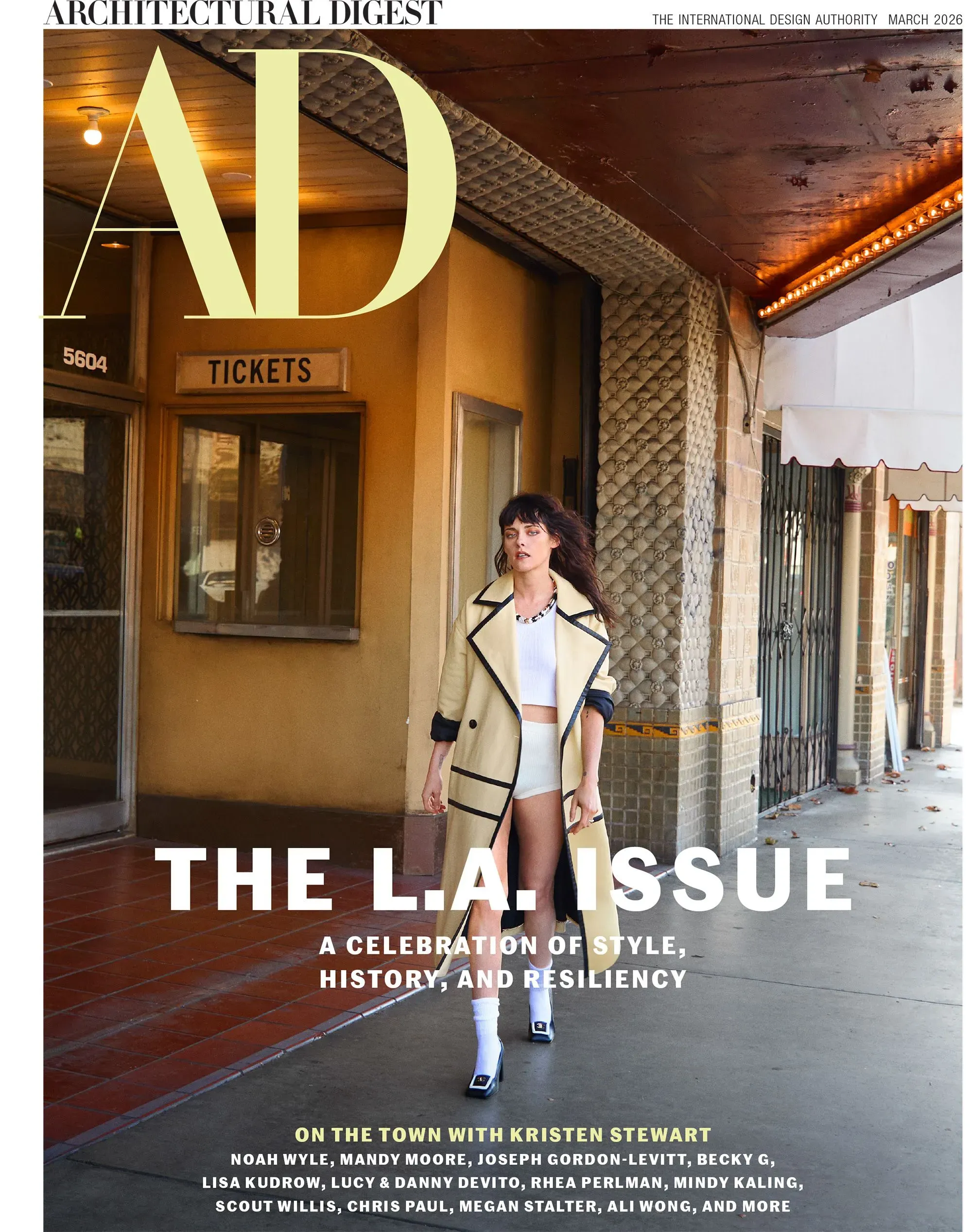 غلاف مجلة "Architectural Digest" لشهر مارس 2026، يبرز موضوع لوس أنجلوس مع التركيز على التصميم والتاريخ والمرونة.