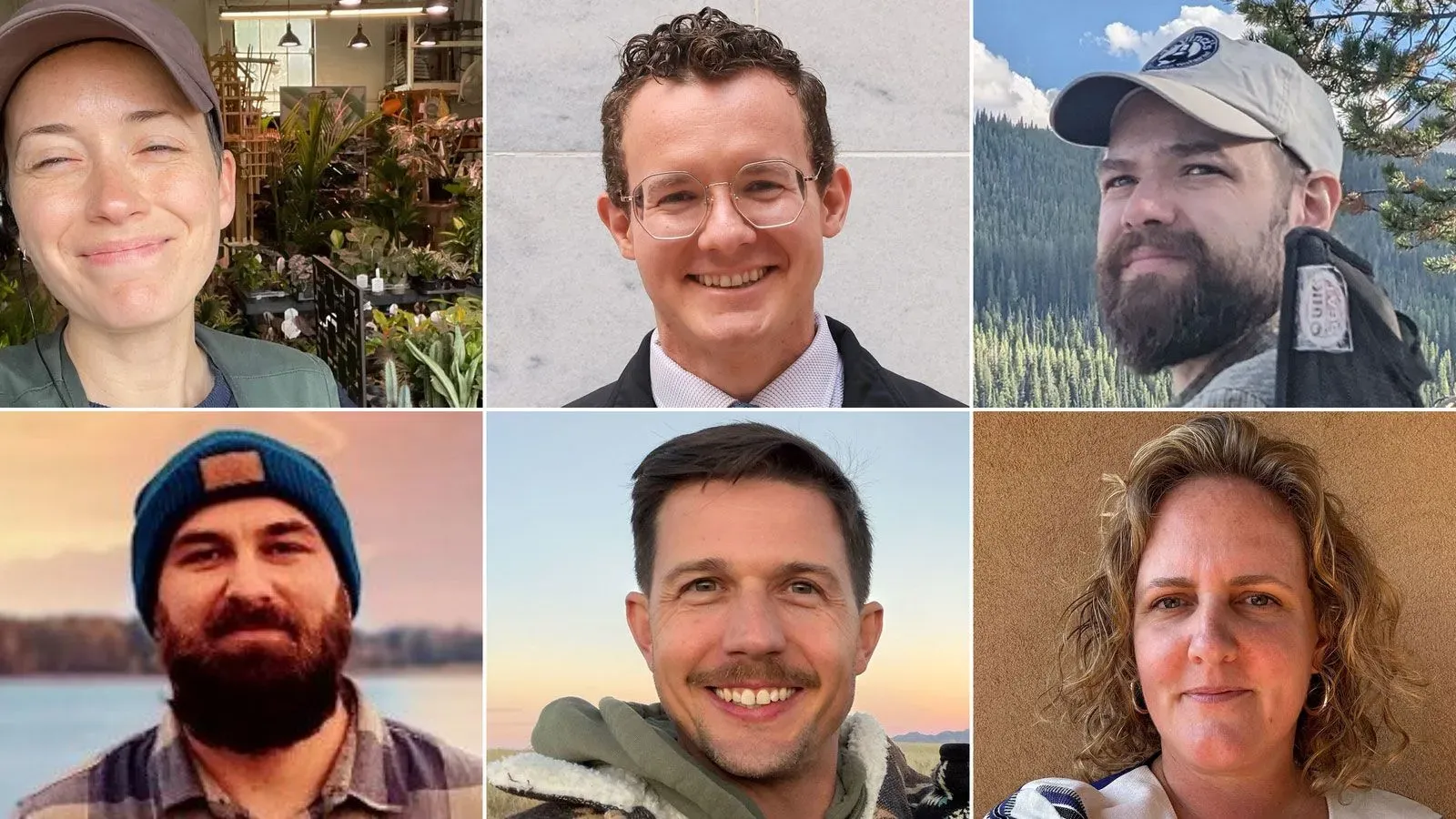 صور لستة أشخاص من خلفيات متنوعة، يظهرون في أوضاع مختلفة، تعكس تجاربهم بعد فقدان وظائفهم في الحكومة الفيدرالية.