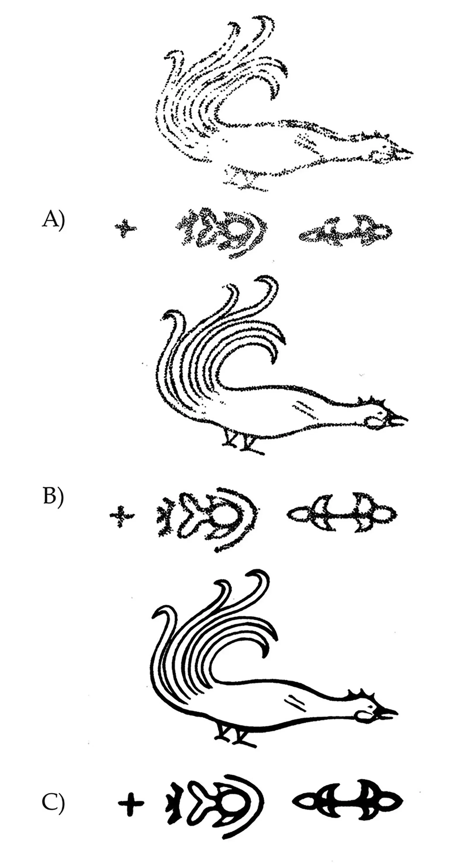 تصميمات وشوم معقدة تظهر تسلسلاً فنياً يتضمن حيوانات، مستندة إلى تقنيات قديمة من ثقافة بازيريك في سيبيريا.