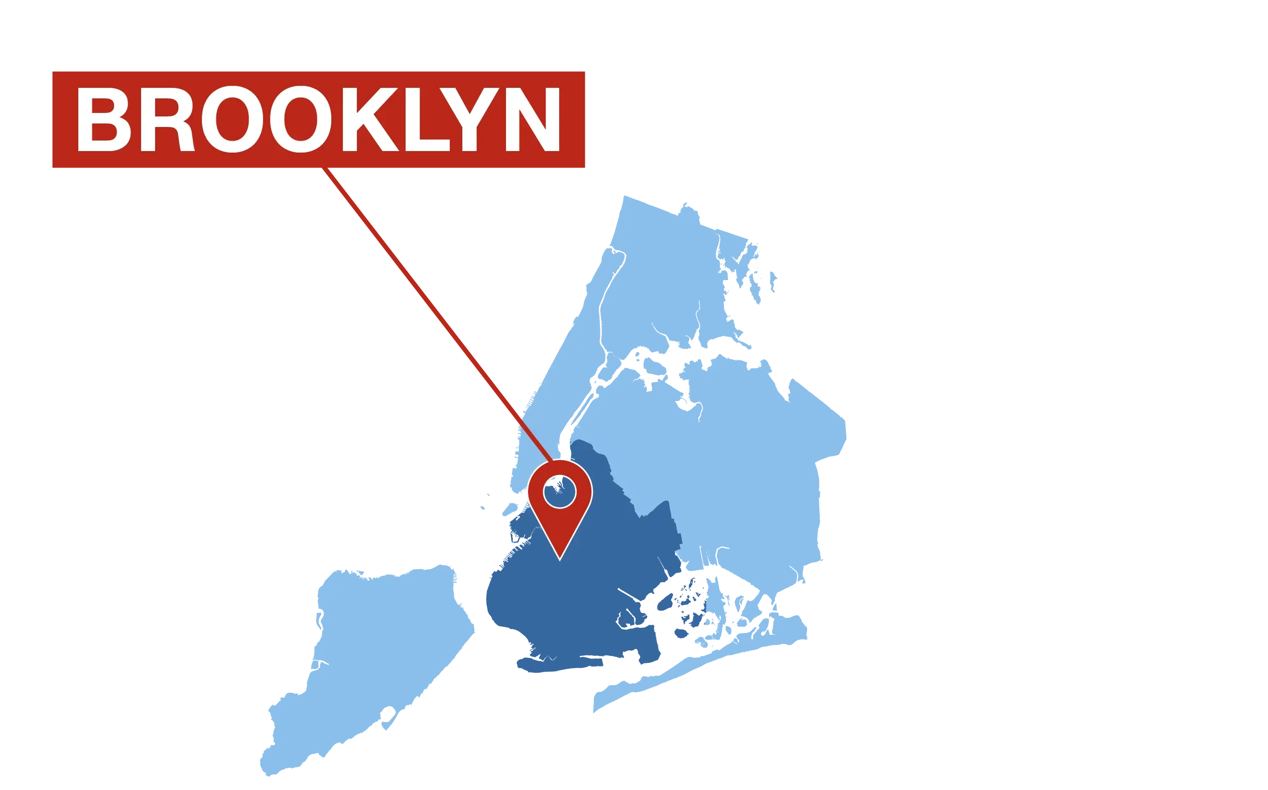 خريطة توضح موقع بروكلين في نيويورك، مع تمييز المنطقة باللون الأزرق، مما يعكس تنوع المدينة وكثافتها السكانية.
