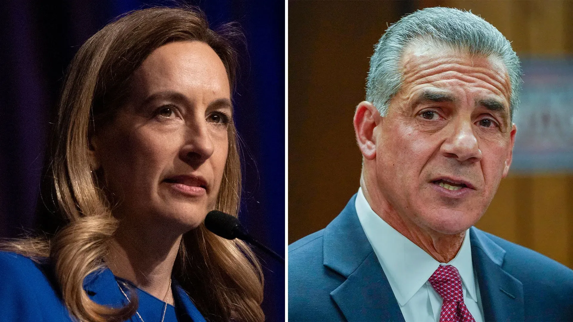 تظهر الصورة النائبة الأمريكية ميكي شيريل وجاك شاتاريللي، مرشحي حاكم ولاية نيوجيرسي، يتحدثان عن قضايا الطاقة في حملتهما الانتخابية.