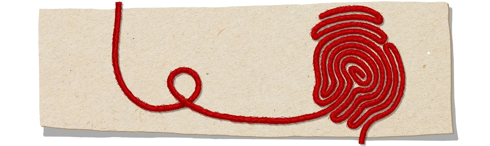 تصميم فني يظهر خيطًا أحمر يتشكل بشكل بصمة، مما يرمز إلى التحقيقات الجنائية وعلم النفس في الجرائم.