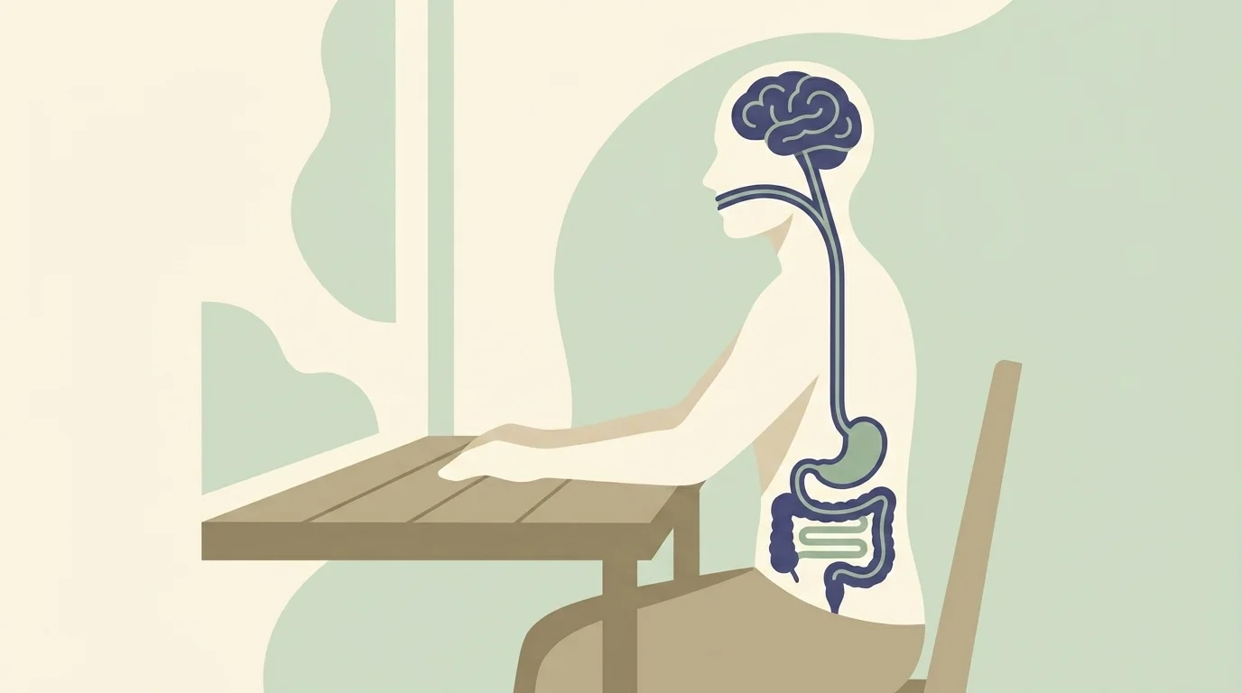 The gut-brain axis shown as a stylized human silhouette with a highlighted pathway linking the gut and the brain