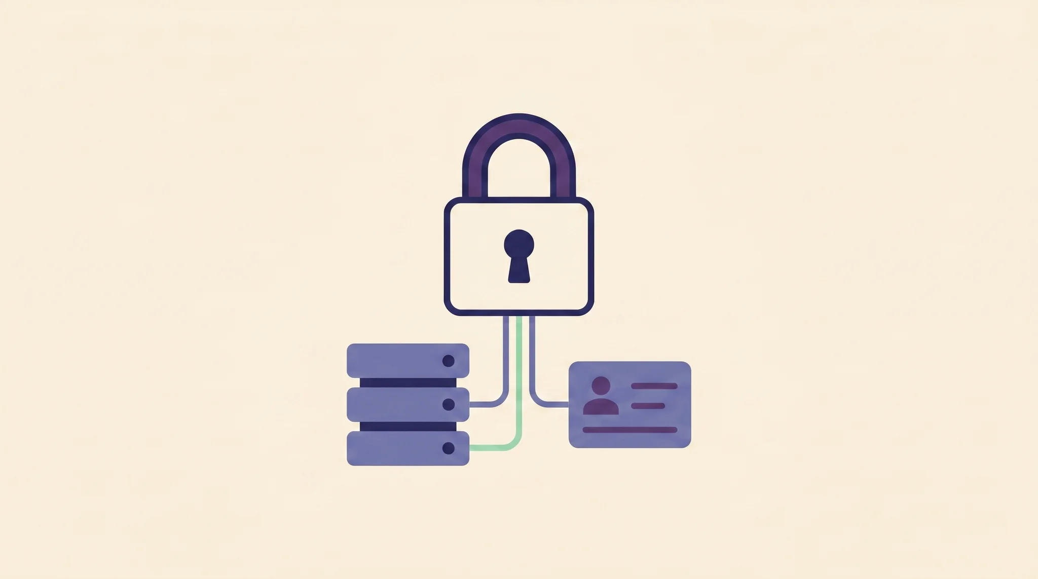 Editorial illustration of a secure digital lock over a hospital server and health-record interface