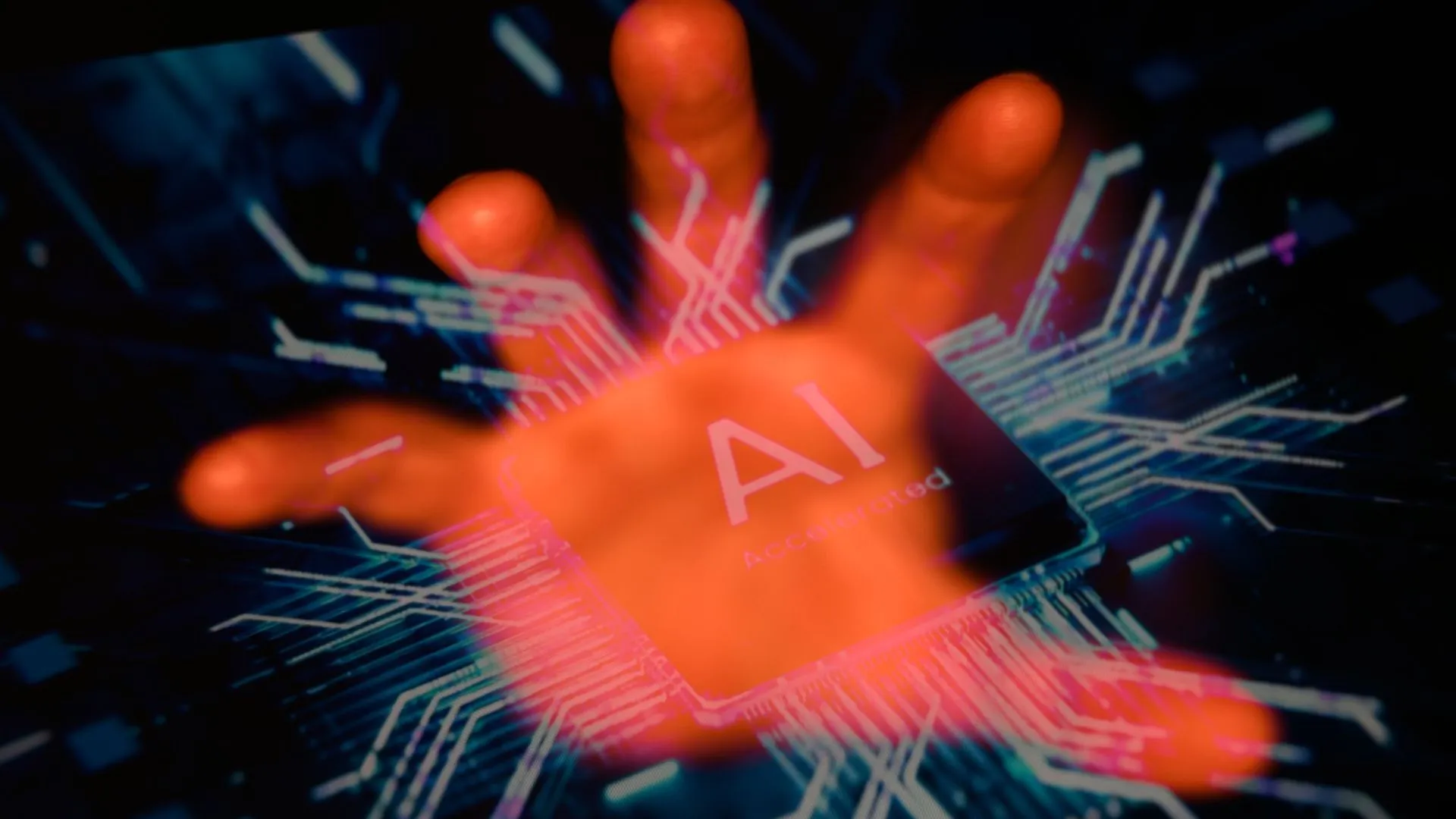 يد بشرية تحيط بشريحة إلكترونية مكتوب عليها "AI" تعبيراً عن التحكم البشري في وكلاء الذكاء الاصطناعي ومسؤولية تصرفاتهم.