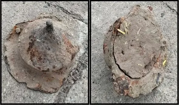 جزء حديدي صدئ من درع محارب فاندالي يعود للقرن الثاني الميلادي، يحتوي على عظام محترقة ويُعرض في متحف Hrubieszów ببولندا.