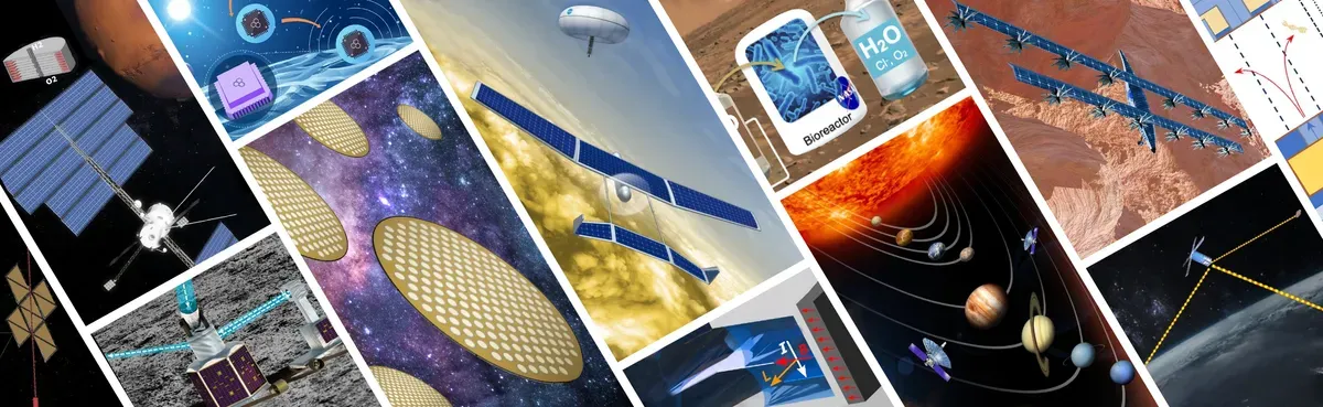 تصميمات فنية لمشاريع بعثات ناسا العلمية الجديدة تشمل أقماراً صناعية ومركبات فضائية وأجهزة استكشاف متنوعة ضمن برامج إكسبلورر وميدكس.